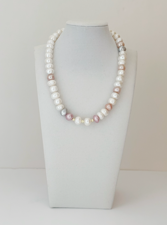 Collar de sombras blancas perla y rosas 18,5" - Esferas