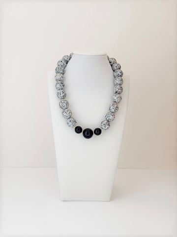 Black and white agathe and black onix necklace - Esferas
