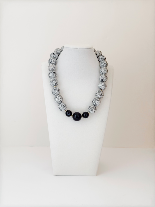 Black and white agathe and black onix necklace - Esferas