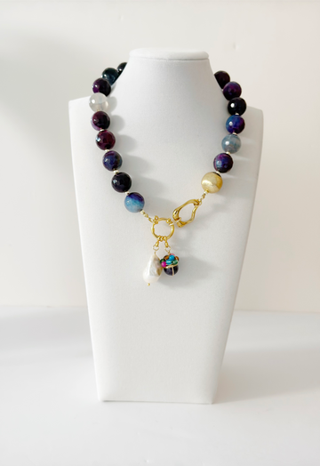 Purple agatha with indian, amethyst and pearl necklace - Esferas