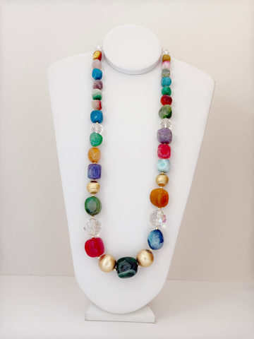 Collar largo de mezcla de ágata con trozos grandes - Esferas