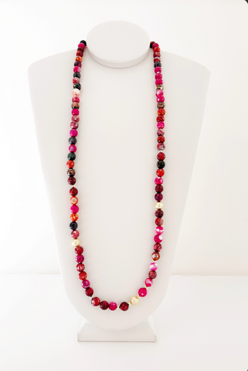 Collar largo de cuentas de ágata fucsia - Esferas