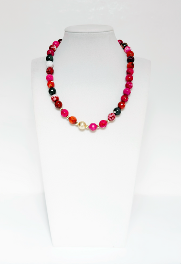 Fuchsia agate beaded necklace - Esferas