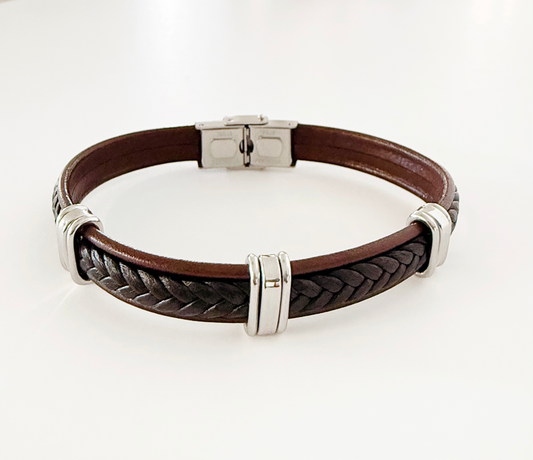 Stainless Steel & Genuine Leather Black Bracelet – Ivoire