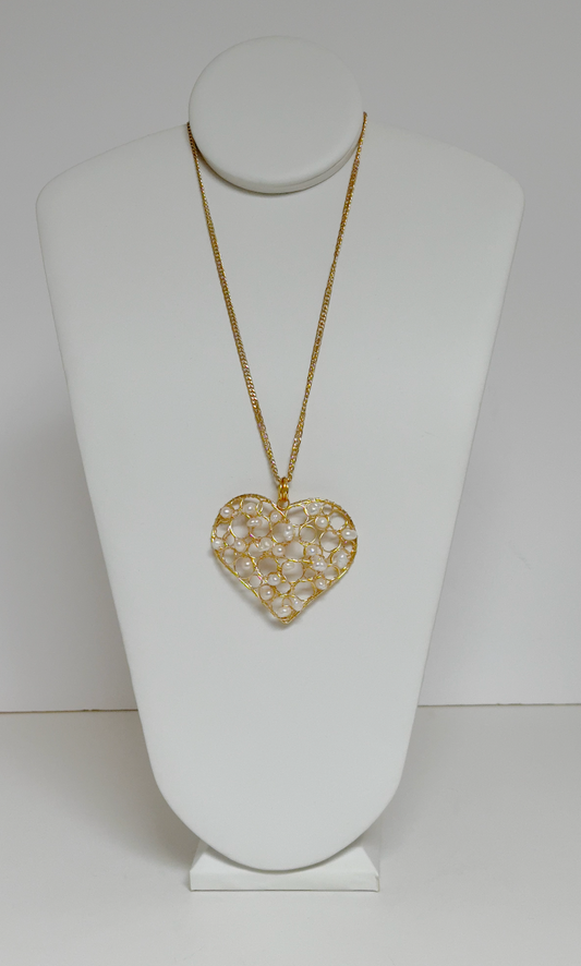 Long Pearl Heart Necklace - Olí