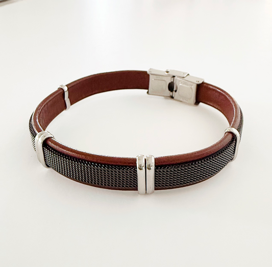 Stainless Steel & Genuine Leather Brown & Black Bracelet – Ivoire