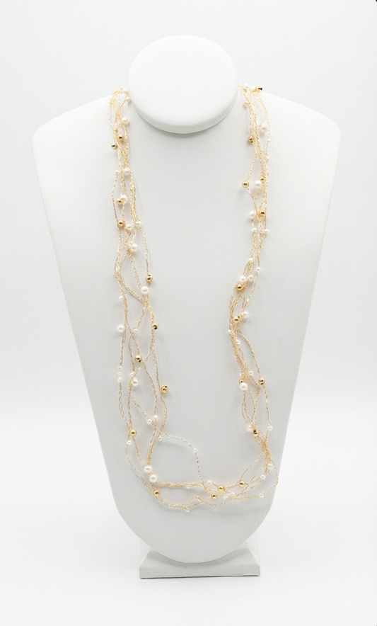 Woven Pearl Long Necklace - Olí