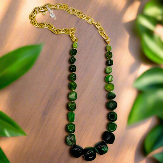 AMANDA NECKLACE - CHUNK AGATE NECKLACE W/CHAIN - GREEN