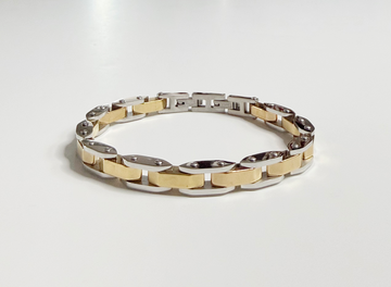 Pulsera de acero inoxidable con acabado dorado y plateado - Marfil