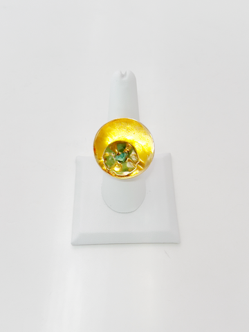 Gold Circle Shape Emerald Ring - Enigma