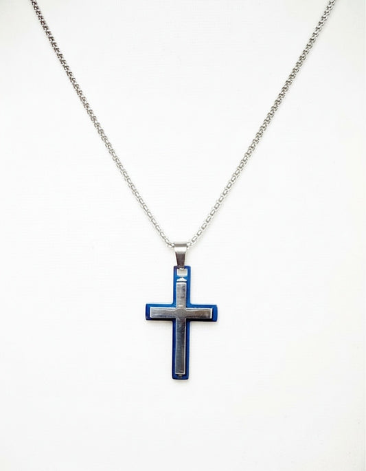 Chain with Blue & Silver Cross - Ivoire