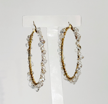 Pendientes de aro con perlas y piedras blancas - Enigma