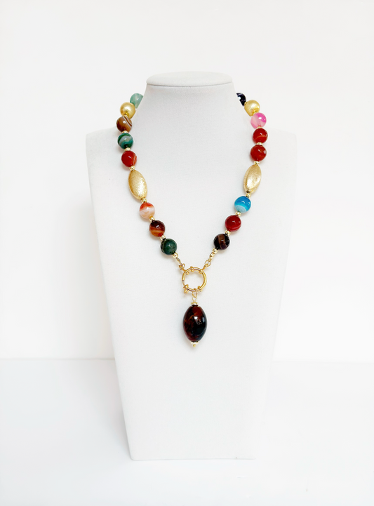 Agate and Indian Beads Pendant Necklace - Esferas