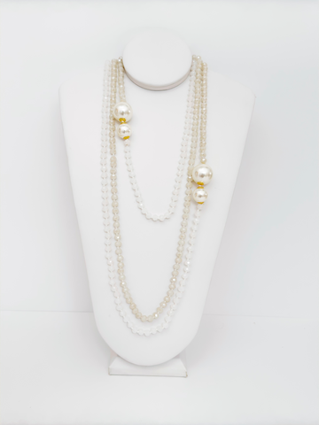 Dual Tone Rondelle Pearl Necklace - Cameo