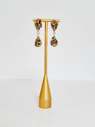 Wire-wrapped Teardrop with Color Clusters Earring - Enigma
