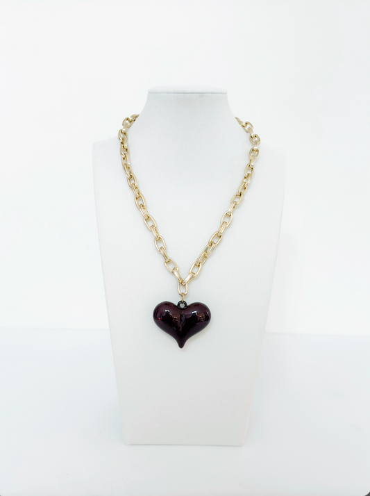 Resin Heart Gold Chain Necklace - Esferas