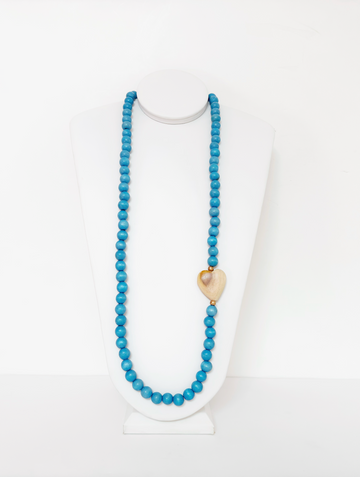 Collar largo de madera con corazón - Esferas