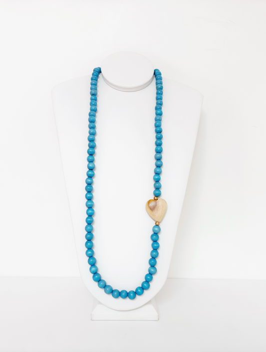 Collar largo de madera con corazón - Esferas