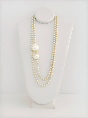Classic Pearl Duo Necklace - Cameo