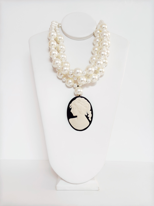 Ivory Cameo Pearl Statement Necklace - Cameo