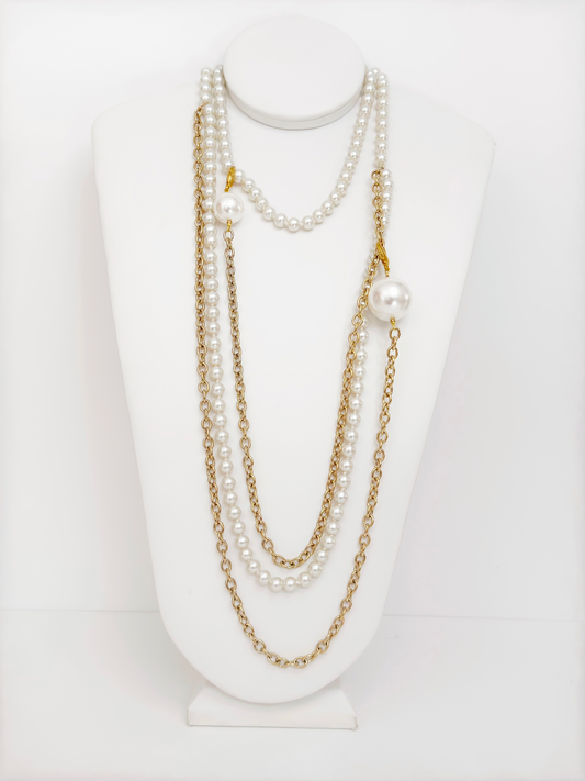 Collar llamativo de perlas y oro en capas - Camafeo