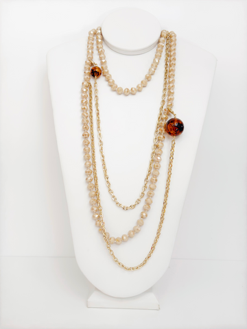 Champagne Crystal & Gold Layered Necklace - Cameo