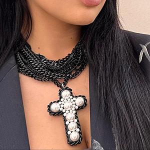 Noir Croix Statement Necklace - Bijoux Espresso