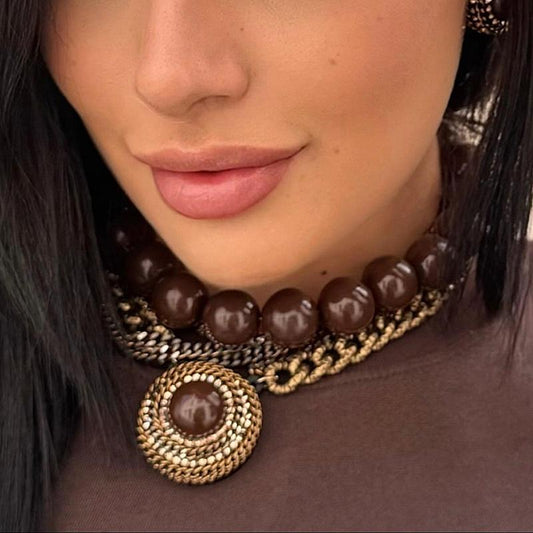 Brown  Statement Necklace - Bijoux Espresso