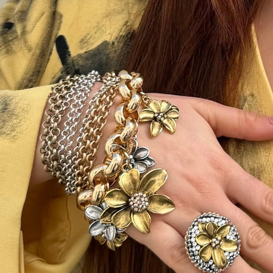 Golden Blossom Statement Bracelet - Bijoux Espresso