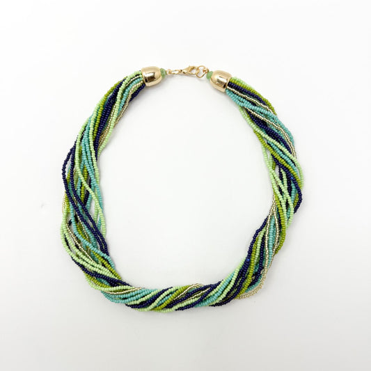 COLLAR CANUTILLOS VERDE AZUL DORADO CORTO