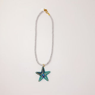 COLLAR BLANCO CON ESTRELLA DE MAR TURQUESA PIEDRAS JADE PERLAS SWAOVSKI