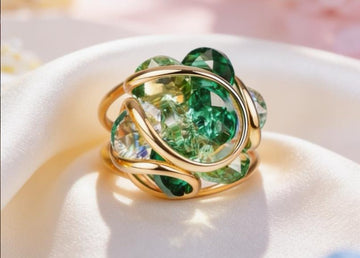 Emerald Flower Murano Crystal Ring - Andrea Marazzini