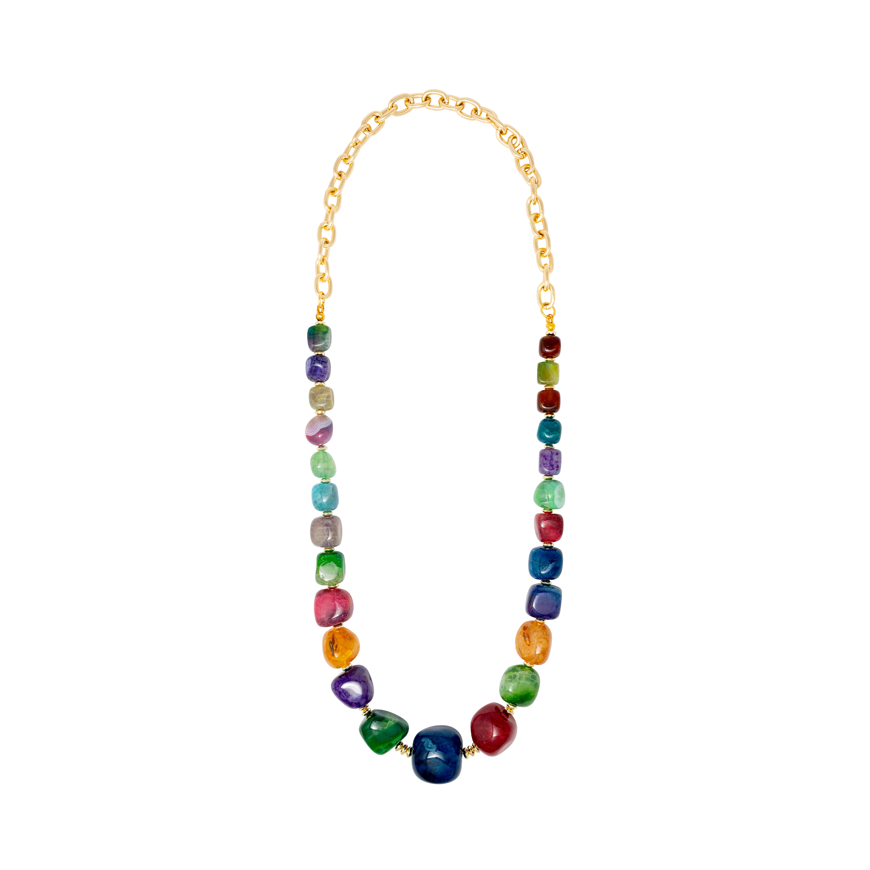 AMANDA NECKLACE - CHUNK AGATE NECKLACE W/CHAIN - MULTICOLOR