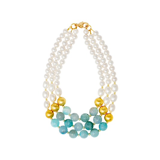 LILLY MIX - LIGHT BLUE AGATE WITH PEARLS