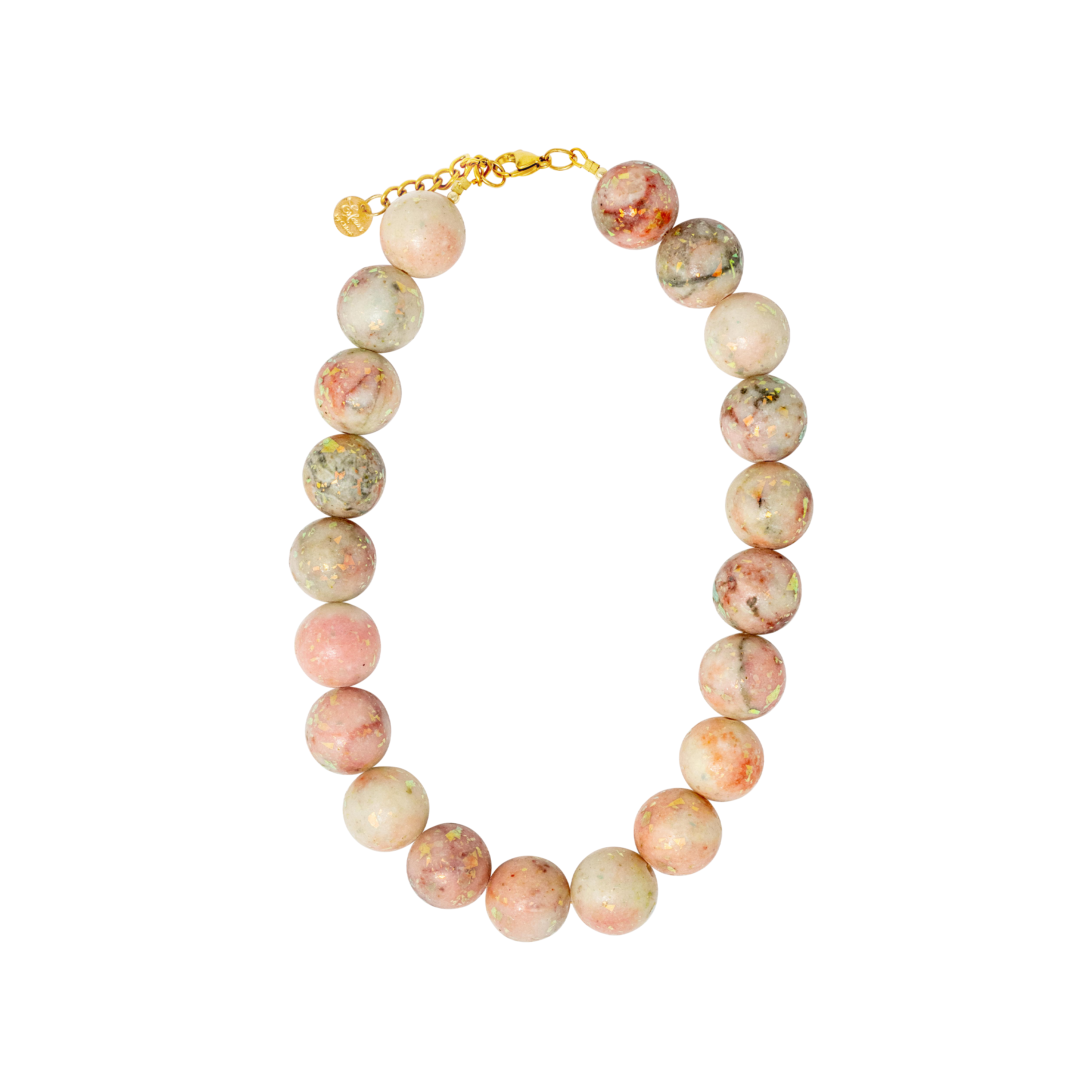 JULIET LIGHT PINK JADE NECKLACE WITH GOLD FLAKES NECKLACE