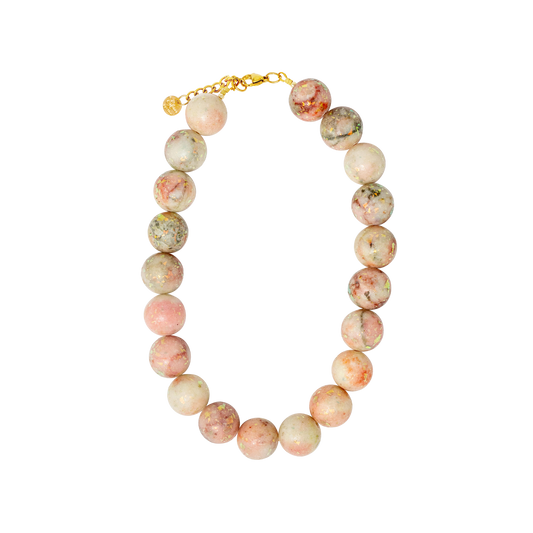 JULIET LIGHT PINK JADE NECKLACE WITH GOLD FLAKES NECKLACE