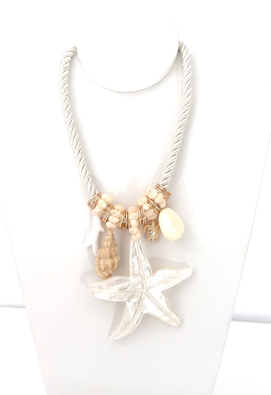 Nautical Rope Necklace with Resin Starfish Charms
