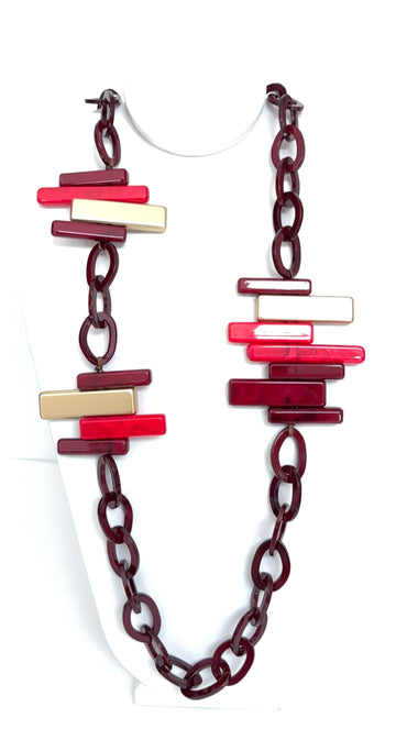 Long Geometric Resin Link Statement Necklace