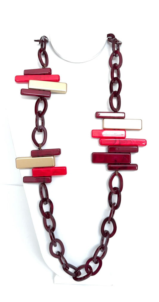 Long Geometric Resin Link Statement Necklace