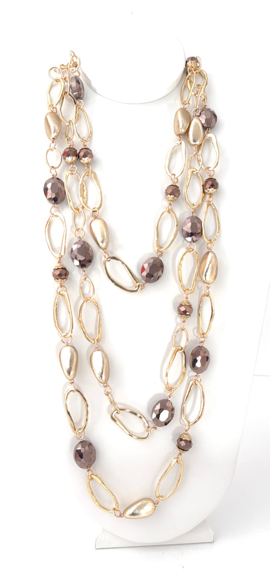 Golden Triple Layer Crystal Necklace