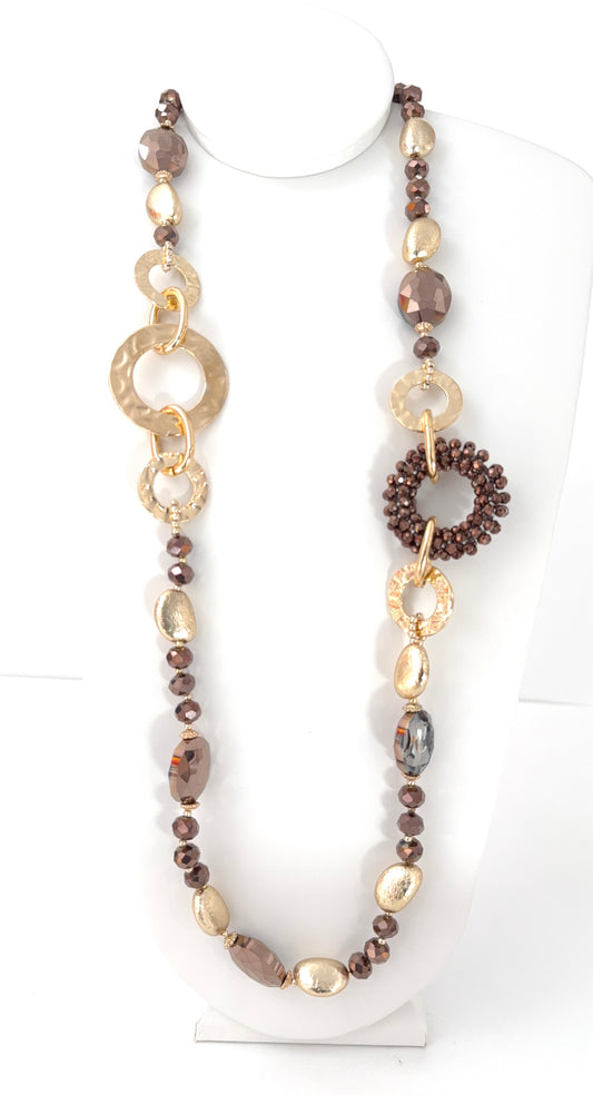 Orbit Crystal & Beaded Circle Long Necklace