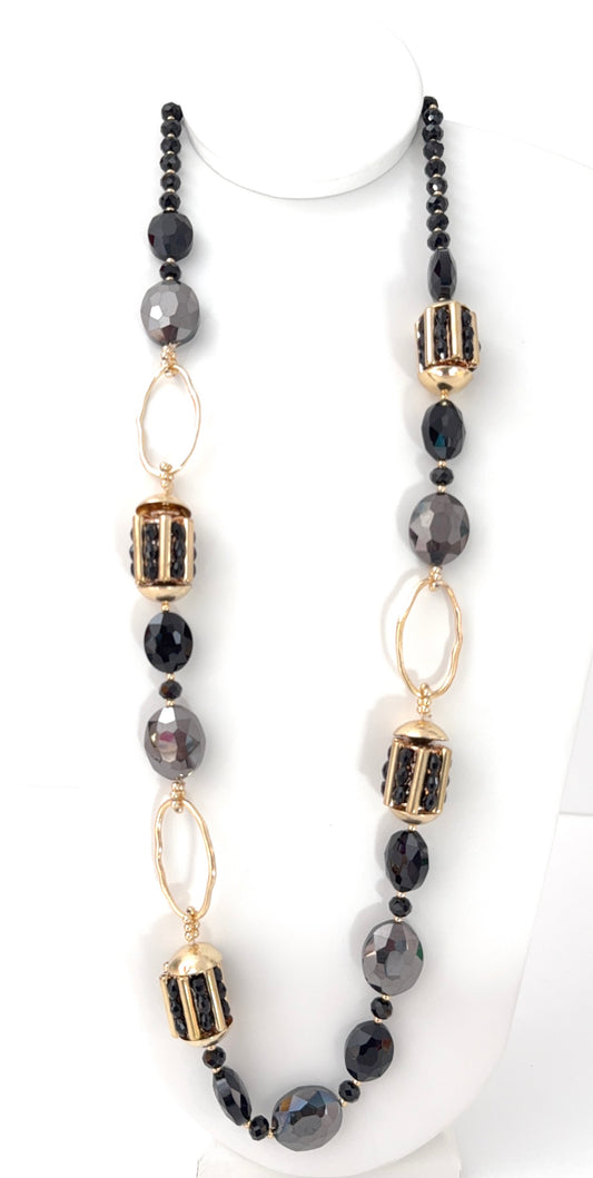 Eclipse Crystal & Barrel Bead Long Necklace