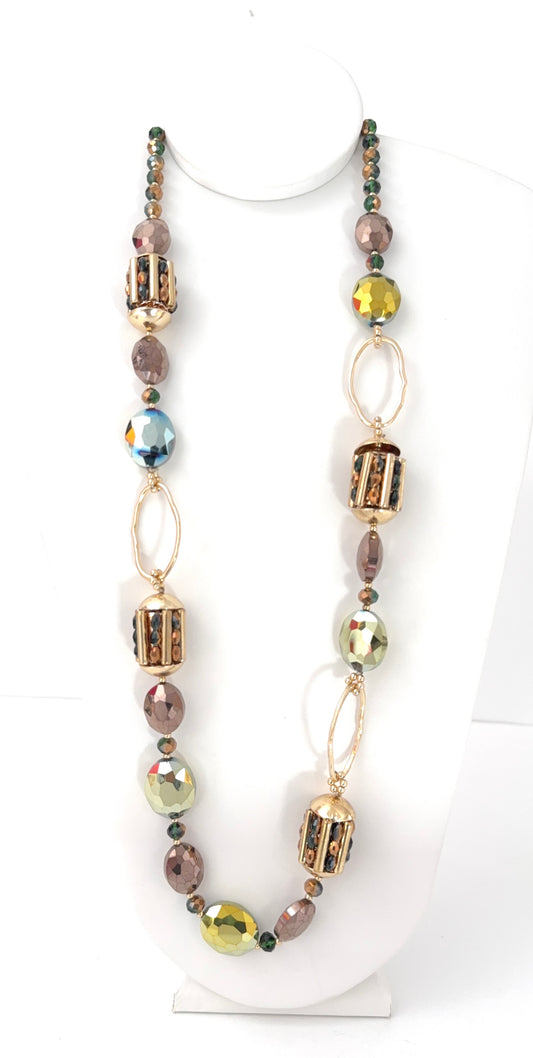 Eclipse Crystal & Barrel Bead Long Necklace