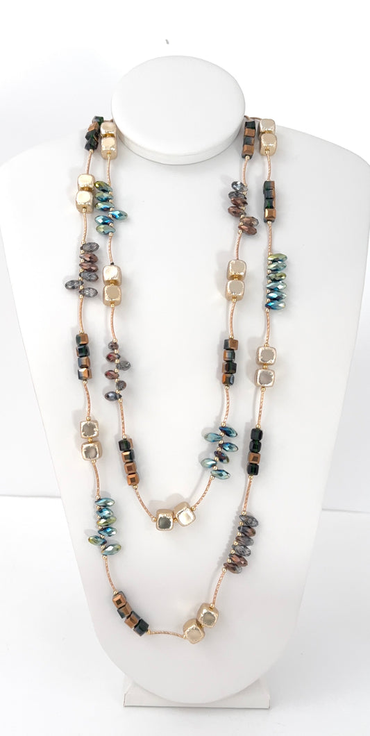 Mosaic Crystal & Geometric Long Necklace