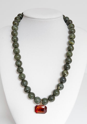 Beaded Necklace with Crystal Pendant