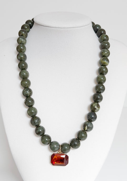 Beaded Necklace with Crystal Pendant