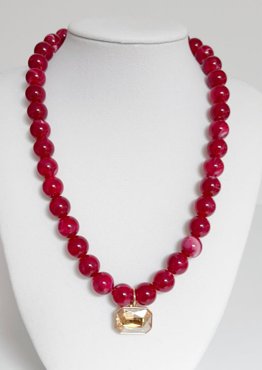 Beaded Necklace with Crystal Pendant