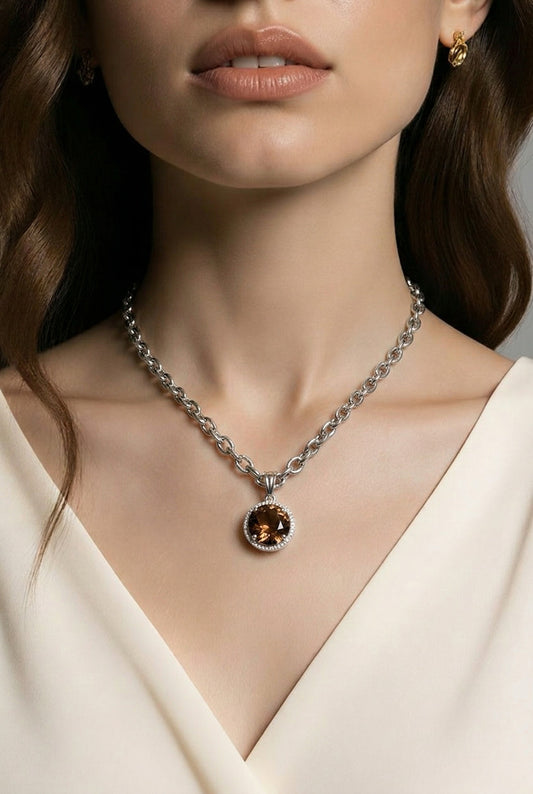 Valenza Amber Pavé Halo Pendant Necklace