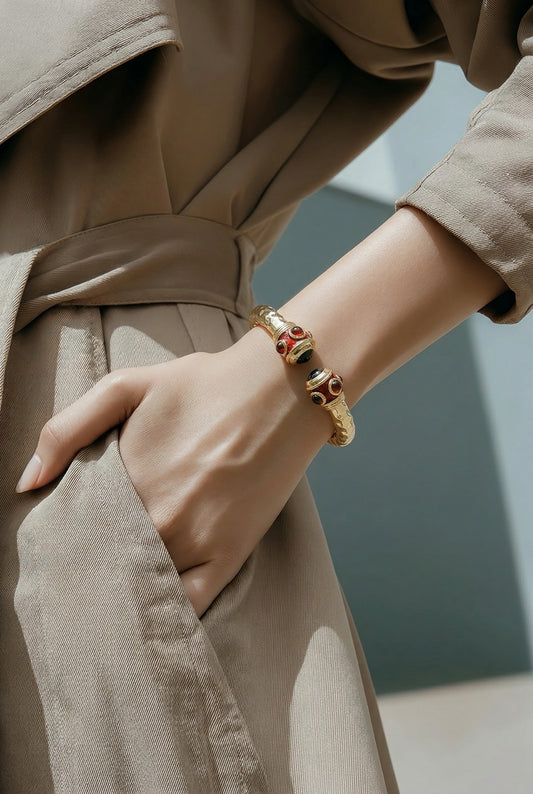 Ottoman Enamel Stone Open Cuff Bangle