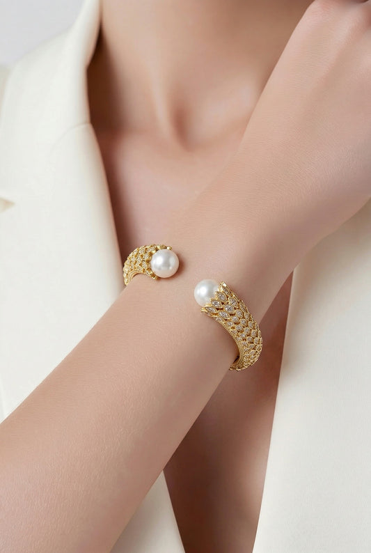Pearl Pavé Crystal Open Cuff Bangle